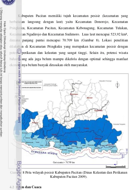 Gambar 8 Peta wilayah pesisir Kabupaten Pacitan (Dinas Kelautan dan Perikanan