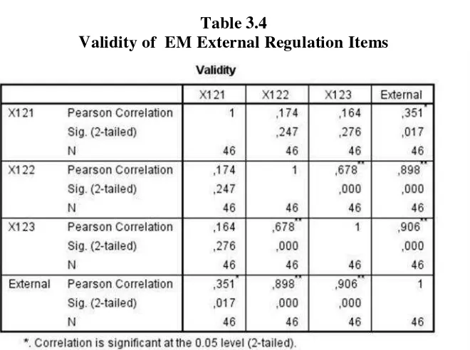 Table 3.3Validity of Amotivation Items