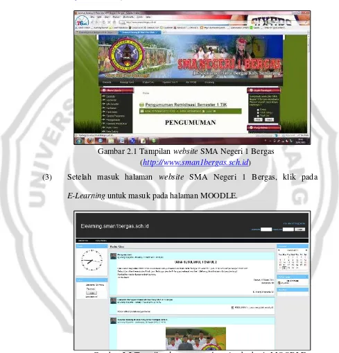 Gambar 2.2 Tampilan homepage e-learning berbasis MOODLE (http://www.sman1bergas.sch.id/elearning/moodle/) 