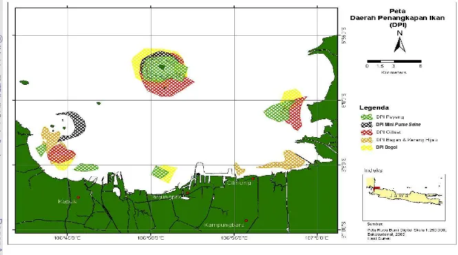 Gambar 15  Peta daerah penangkapan ikan di Teluk Jakarta