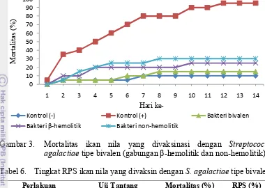 Gambar 3. Mortalitas ikan nila yang divaksinasi dengan Streptococcus 