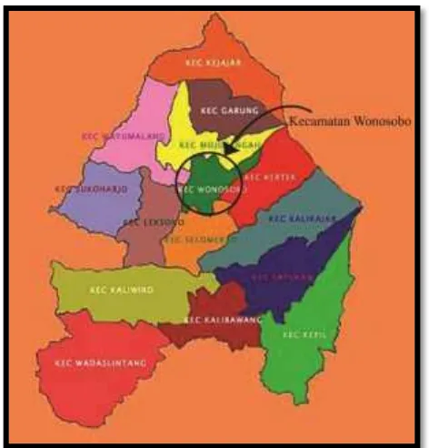 Gambar 4.2 : Kecamatan Wonosobo dalam Peta Kabupaten Wonosobo (Sumber : https://map-bms.wikipedia.org/wiki/Kabupaten_Wonosobo) 