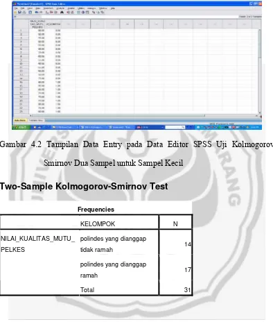 Gambar 4.2 Tampilan Data Entry pada Data Editor SPSS Uji Kolmogorov 