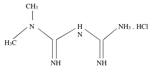 Gambar 1 Struktur kimia metformin hidroklorida (Depkes RI, 1995) 