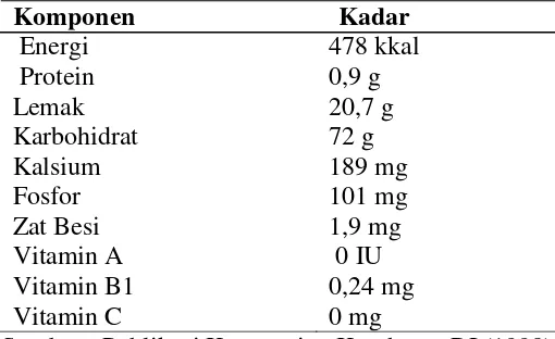 Tabel 2. Komposisi kandungan gizi pada kripik singkong  (per 100 g) 