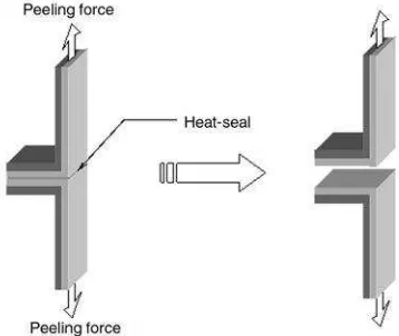 Figure 2. Breaking of sealant layer at the edge of the heat seal and simultaneous separation of laminate layers with heat seal intact 