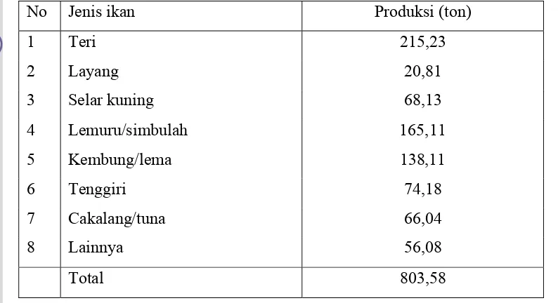Tabel 18. Produksi sumberdaya ikan pelagis di Kota Sorong tahun 2006 (Kantor Perikanan Kota Sorong, 2007)  