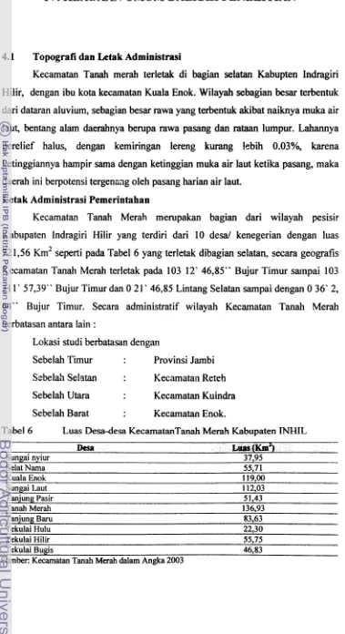 Tabel 6 Luas Desadesa KecamatanTanah Merah Kabupaten INHIL 