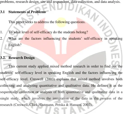 Table 3.3) was also applied to determine students‟ self-efficacy level. Therefore, a 
