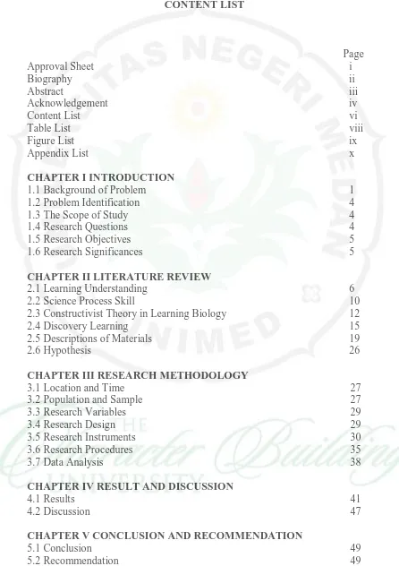 Table List Figure List Appendix List  