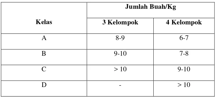 Tabel 5. Pengelompokkan buah manggis untuk ekspor 