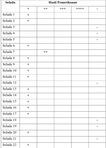 Tabel LI.1 Hasil Pemeriksaan Telur Ascaris lumbricoides pada Sayuran 