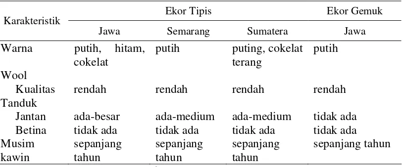 Tabel 1. Karakteristik Sifat-sifat Domba Indonesia 