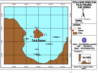 Gambar 2. Peta Lokasi Penelitian kawasan Mangrove Pulau Panjang, Banten. 