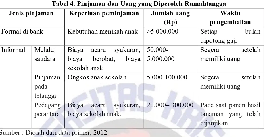 Tabel 4. Pinjaman dan Uang yang Diperoleh Rumahtangga Jenis pinjaman 