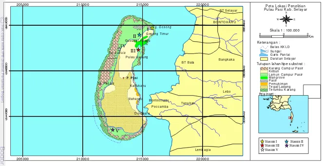 Gambar 3   Lokasi Penelitian (Sumber: dimodifikasi dari Bakosurtanal 1993, Peta Administrasi Kabupaten Kepulauan Selayar Perairan Pulau Pasi Kabupaten Kepulauan Selayar