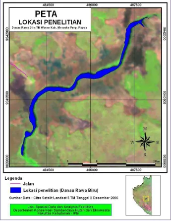 Gambar 1  Peta Lokasi Penelitian di Danau Rawa Biru TN Wasur. 