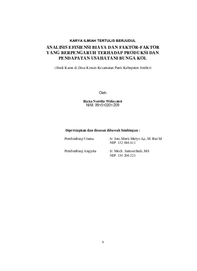 “Analisis Efisiensi Biaya Dan Faktor-faktor Yang Berpengaruh Terhadap ...