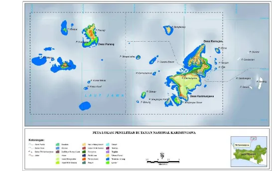 Gambar 3  Peta lokasi penelitian di Taman Nasional Karimunjawa.