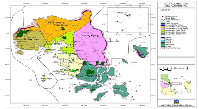 Gambar 12  Peta wilayah administrasi  Kabupaten Bintan, Bappeda Bintan (2008).