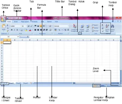 Gambar 1. 1. Tampilan Jendela Microsoft Excel 2007 