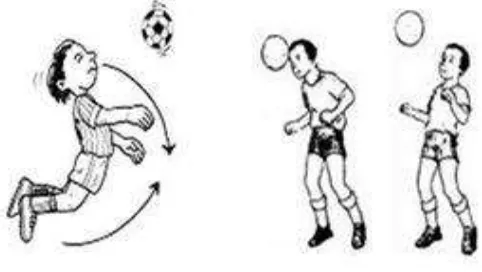Gambar 4. Menyundul bola sambil berdiri (Sumber: Sucipto,dkk. 2000: 33) 