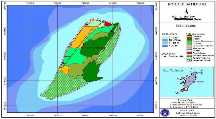 Gambar 5  Peta batimetri perairan Pulau Matakus 