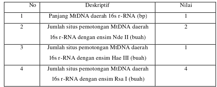 Tabel 1. Dekripsi genetik huna biru berdasarkan marker MtDNA  