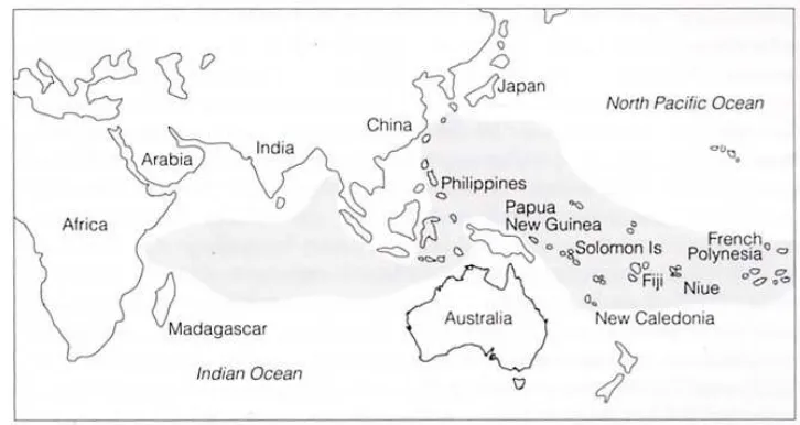 Gambar 2 Distribusi ketam kelapa dunia (Brown et al. 1991). 