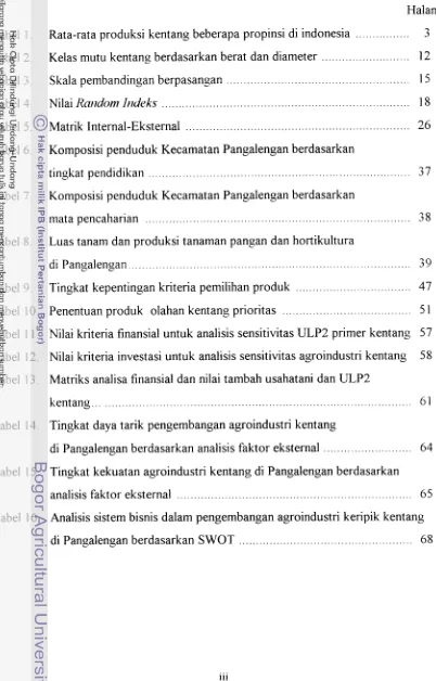 Tabel Tabel 1. Rata-rata produksi kentang beberapa propinsi di indonesia . . 3 . .. . 