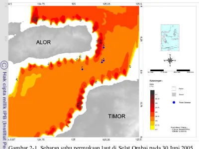 Gambar 2-2.  Sebaran suhu permukaan laut di Selat Ombai pada 4 Juli 2005 