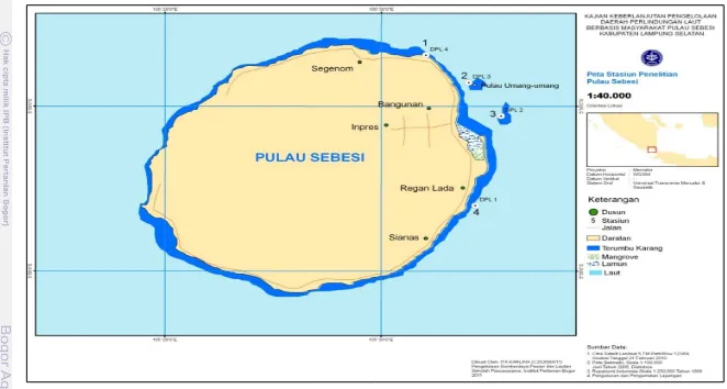 Gambar 1 Peta lokasi stasiun penelitian Pulau Sebesi Kabupaten Lampung Selatan