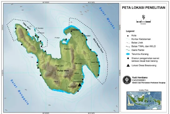 Gambar 3  Peta lokasi penelitian di Pulau Weh, Aceh.