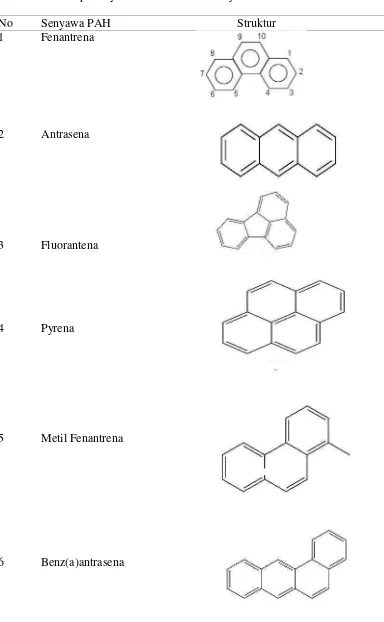 Tabel 3. Beberapa senyawa PAH dan strukturnya.