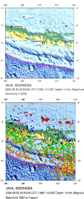 Fig. 3. Seismicity of Java Island (A. In 2006 ; B. 1990-2006)