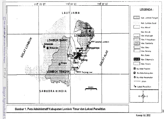 Gambar 1. Peta Admlnistratif Kabupaten Lombok Timur dan Lokasi Penelltian 