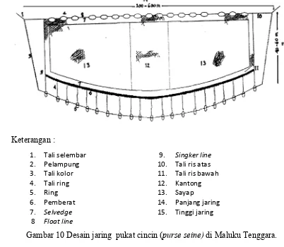 Gambar 10 Desain jaring  pukat cincin (purse seine) di Maluku Tenggara. 