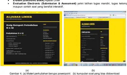 Gambar 4. (a) Materi perkuliahan berupa powerpoint  (b) kumpulan soal yang bisa didownload 