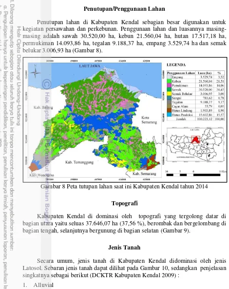 Gambar 8 Peta tutupan lahan saat ini Kabupaten Kendal tahun 2014 