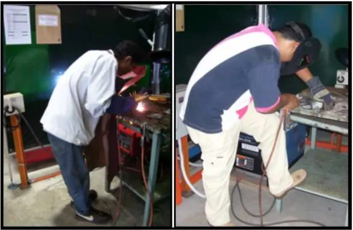 Figure 1.1: Working Posture Adopted by the Students and Staffs in Faculty of Manufacturing Engineering electric arc welding workstation