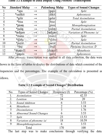 Table 3.1 Example of Data Display Using Phonetic Transcription 