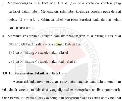 tabel r pada taraf nyata α = 5% dengan kriterianya:   