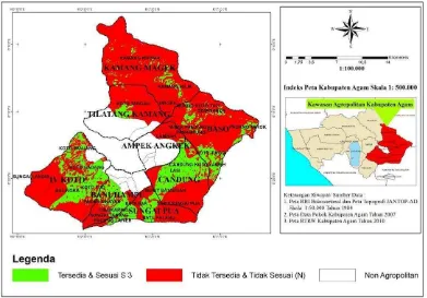 Gambar 14 Peta daerah sebaran ketersediaan dan kesesuaian lahan komoditas buncis pada kawasan agropolitan Kabupaten Agam 