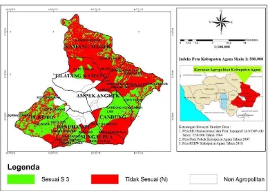 Gambar 15 Peta daerah sebaran kesesuaian lahan komoditas kubis pada kawasan agropolitan Kabupaten Agam 
