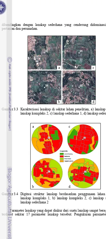 Gambar 3.3  Karakterisasi lanskap di sekitar lahan penelitian, a) lanskap kompleks 1, b) 