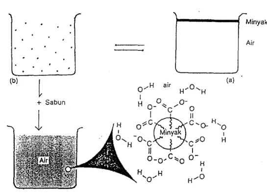Gambar 5.  Skema terjadinya emulsi minyak dalam air (Neal, 1971) 