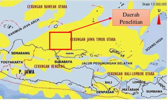 Gambar 2.1 Peta daerah Cekungan Jawa Timur (ESDM op.cit, Sirait 2007) 