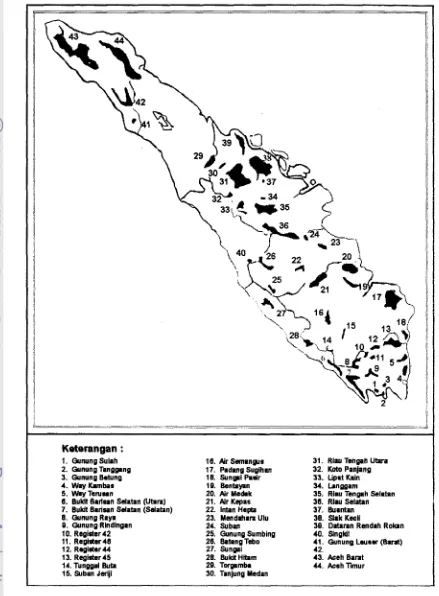 Gambar 1. Penyebaran populasi gajah di Pulau Sumatera 