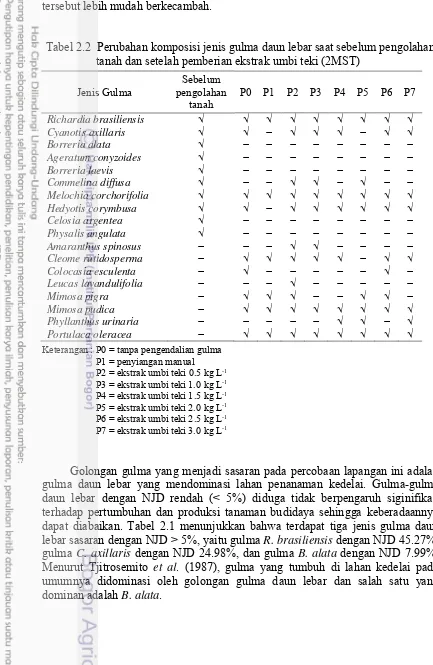 Tabel 2.2  Perubahan komposisi jenis gulma daun lebar saat sebelum pengolahan 