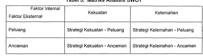 Tabel 3. Matriks Analisis SWOT 